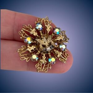 Vintage goldtone FOE Frat. Order of Eagles AB crystal brooch
